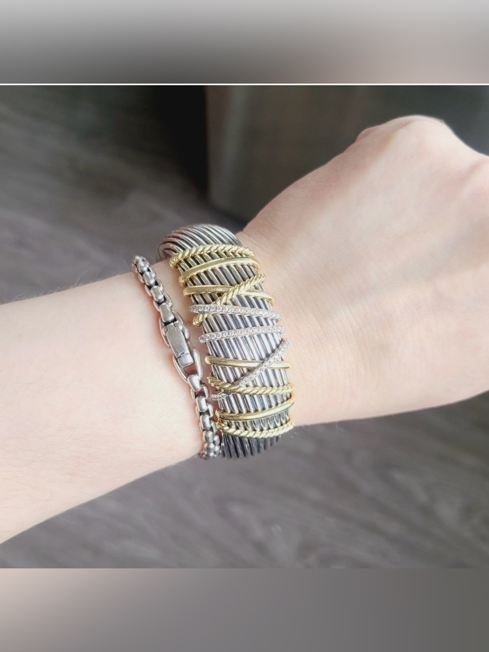 David Yurman Helena Cuff Bracelet With 18k Gold And Pave Diamonds - Picture 15 of 16